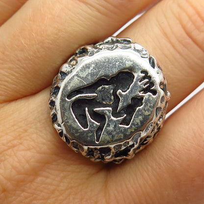 925 Sterling Silver Vintage Carved Virgo Zodiac Sign Signet Ring Size 6 3/4