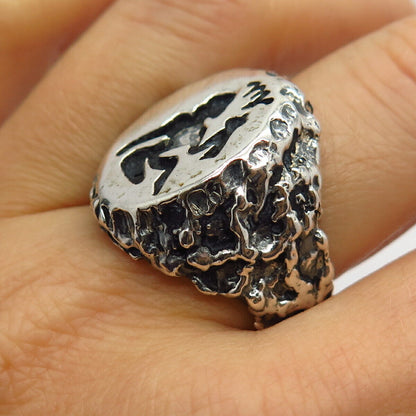 925 Sterling Silver Vintage Carved Virgo Zodiac Sign Signet Ring Size 6 3/4