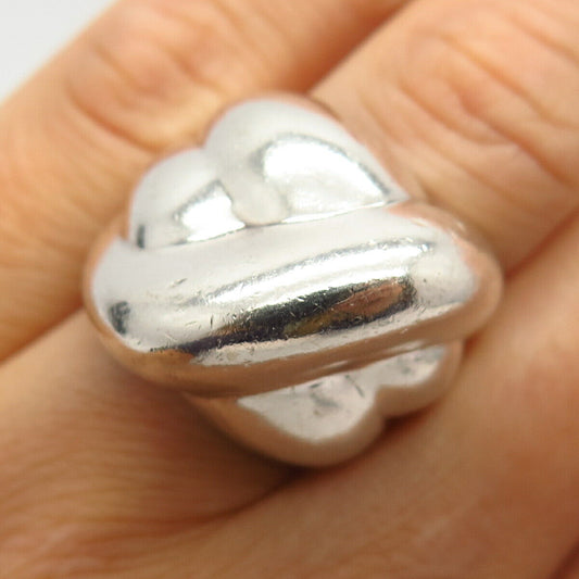 925 Sterling Silver Vintage Mexico Wide Crossover Design Ring Size 6 3/4