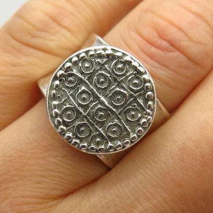 925 Sterling Silver Vintage Concave & Disc Design Wide Ring Size 7