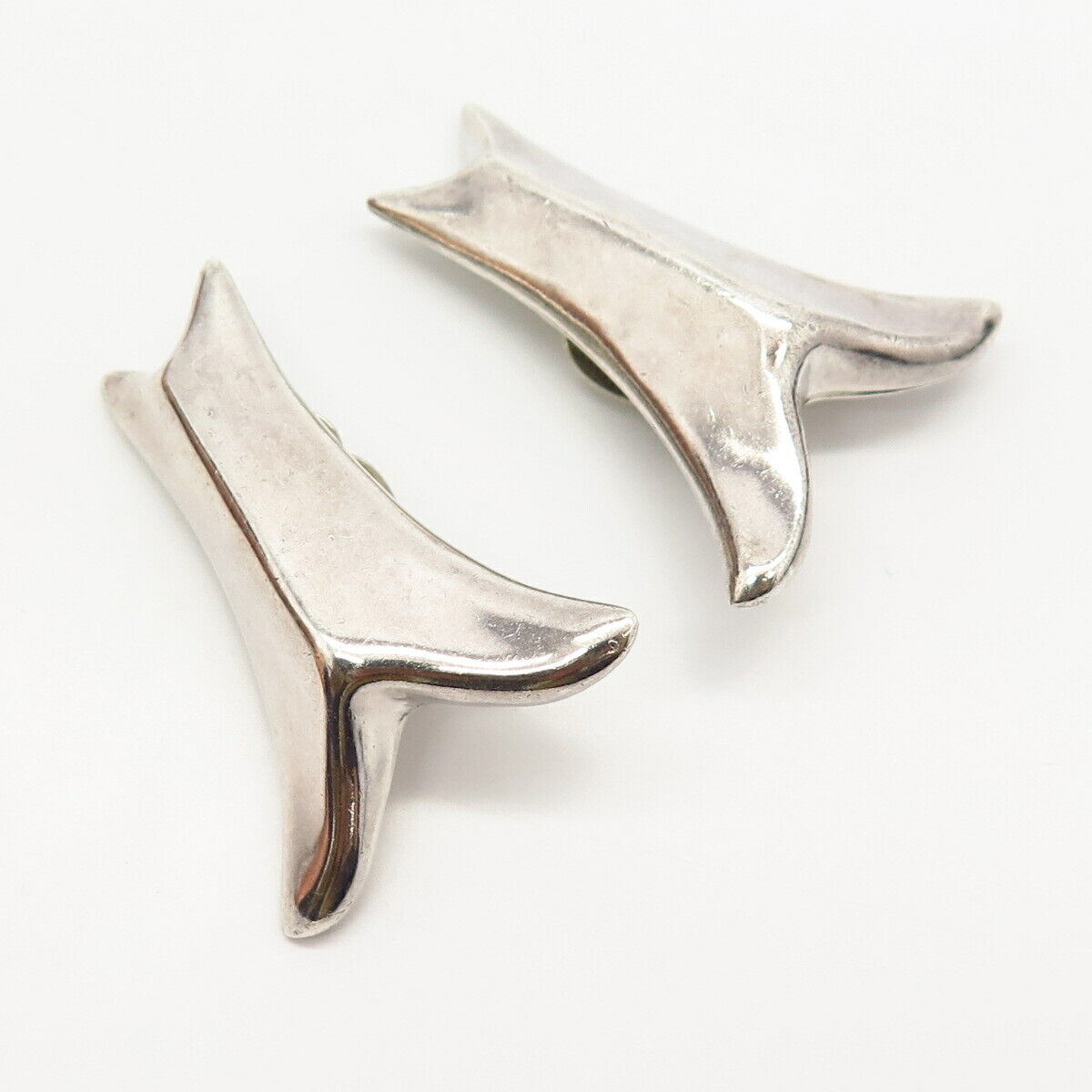 925 Sterling Silver Vintage Mexico Modernist Design Hollow Clip On Earrings