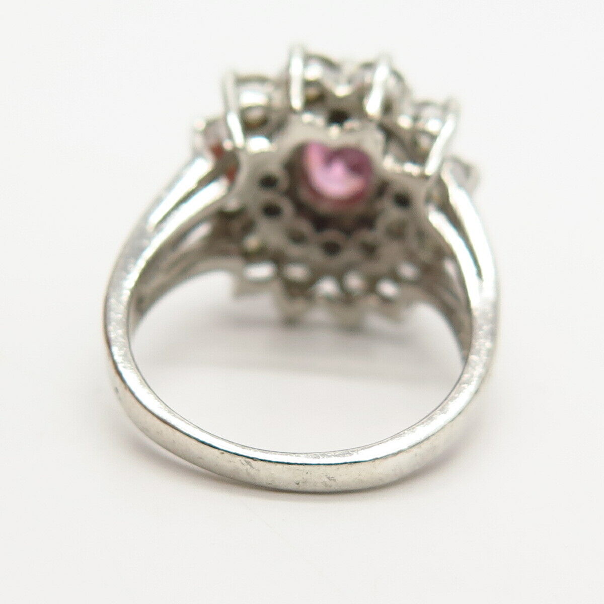 925 Sterling Silver White & Pink C Z Floral Ring Size 7