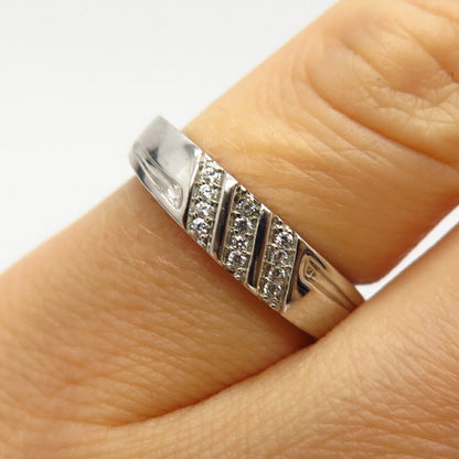 925 Sterling Silver C Z Triple Striped Design Ring Size 6