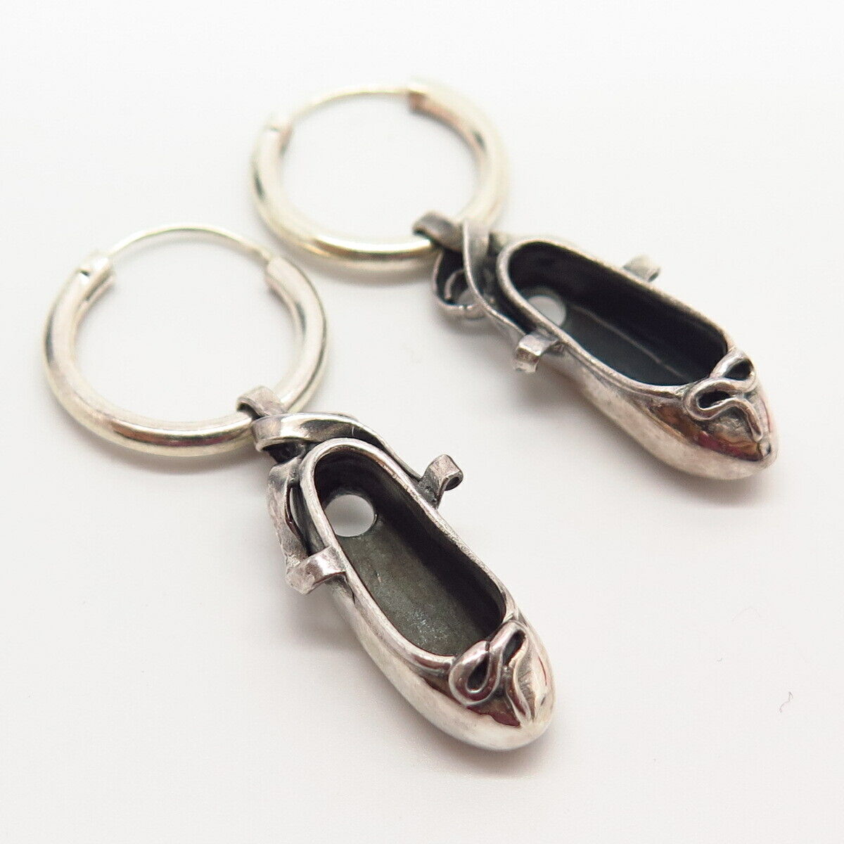 925 Sterling Silver Pointe Shoes Design Dangling Hoop Earrings