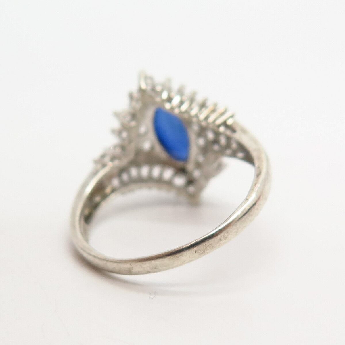 925 Sterling Silver White & Blue C Z Bypass Design Ring