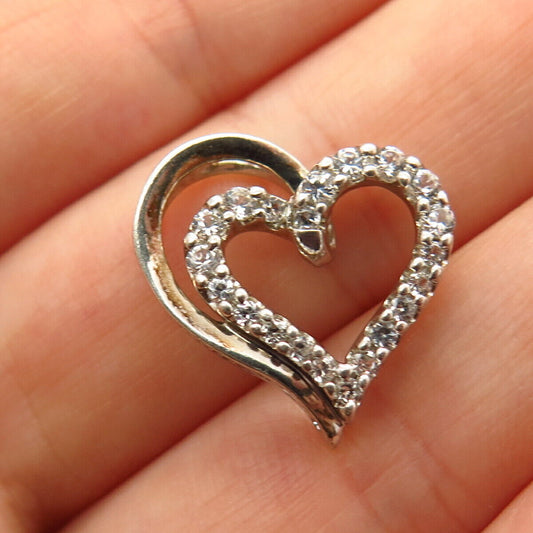 925 Sterling Silver C Z Open Heart Design Slide Pendant