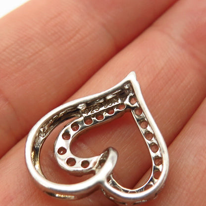 925 Sterling Silver C Z Open Heart Design Slide Pendant