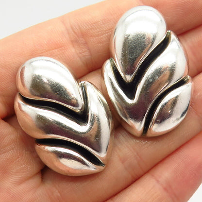 925 Sterling Silver Vintage Mexico Leaf Design Hollow Earrings