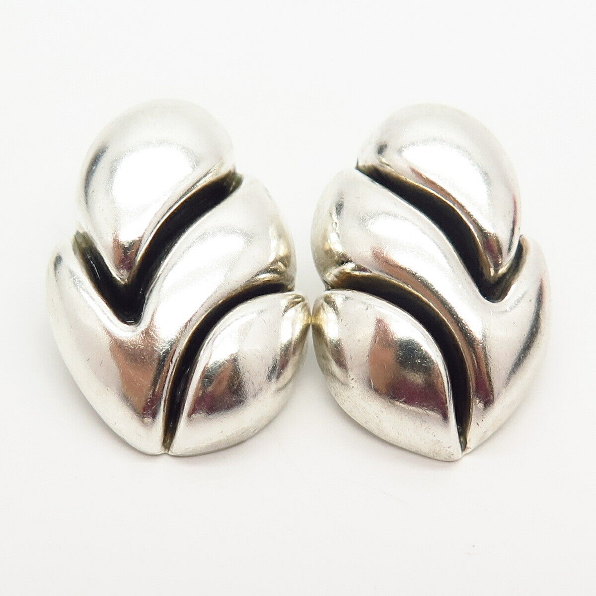 925 Sterling Silver Vintage Mexico Leaf Design Hollow Earrings