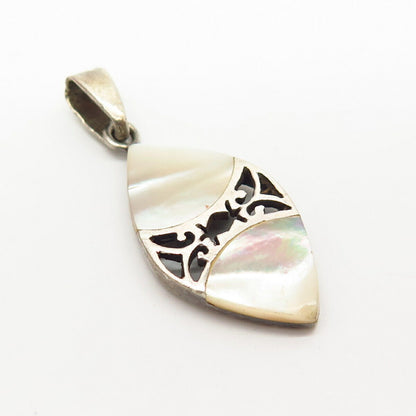 925 Sterling Silver Real Mother-Of-Pearl Ornate Design Pendant