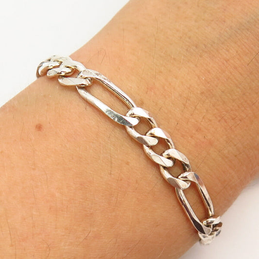 925 Sterling Silver Italy Figaro Link Bracelet 7.5"