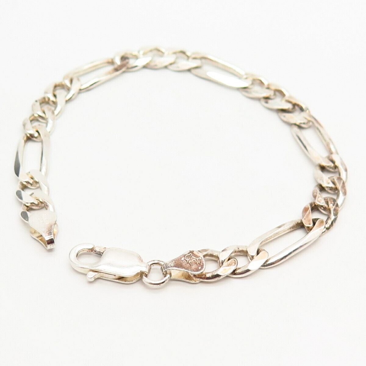 925 Sterling Silver Italy Figaro Link Bracelet 7.5"