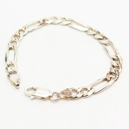 925 Sterling Silver Italy Figaro Link Bracelet 7.5"