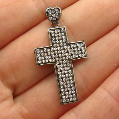 925 Sterling Silver Pave C Z Slide Cross Pendant