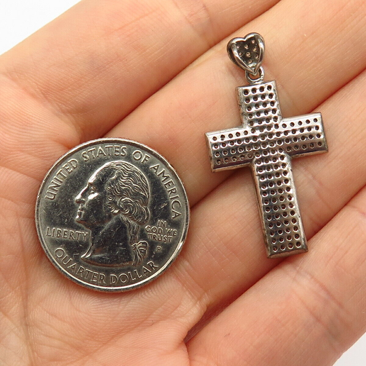 925 Sterling Silver Pave C Z Slide Cross Pendant