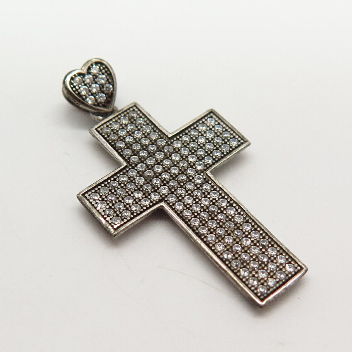 925 Sterling Silver Pave C Z Slide Cross Pendant