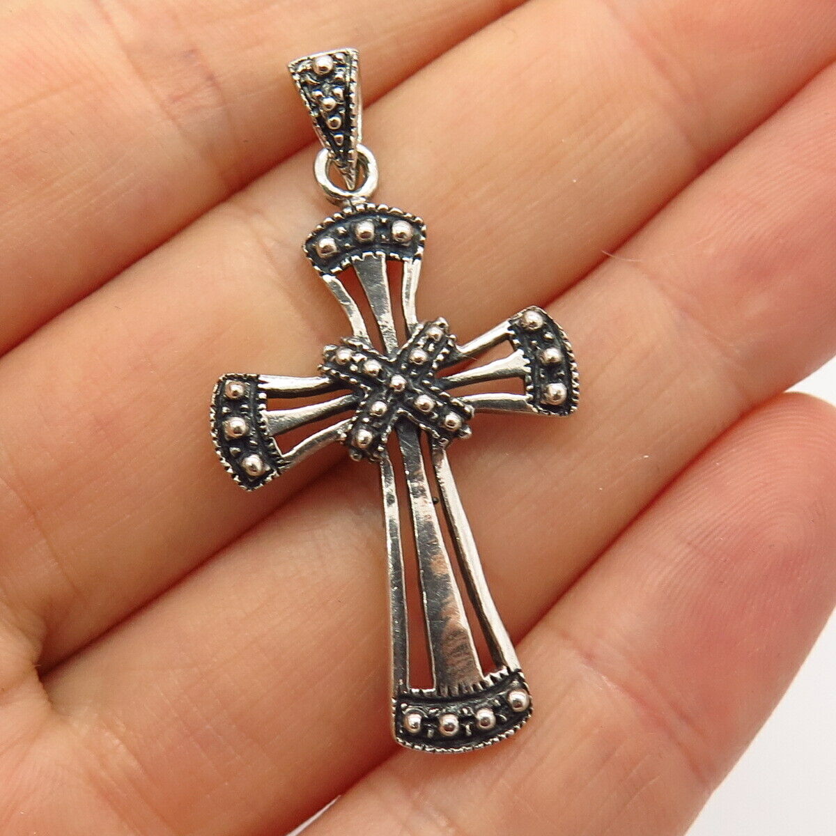 925 Sterling Silver Granulated Design Cross Pendant