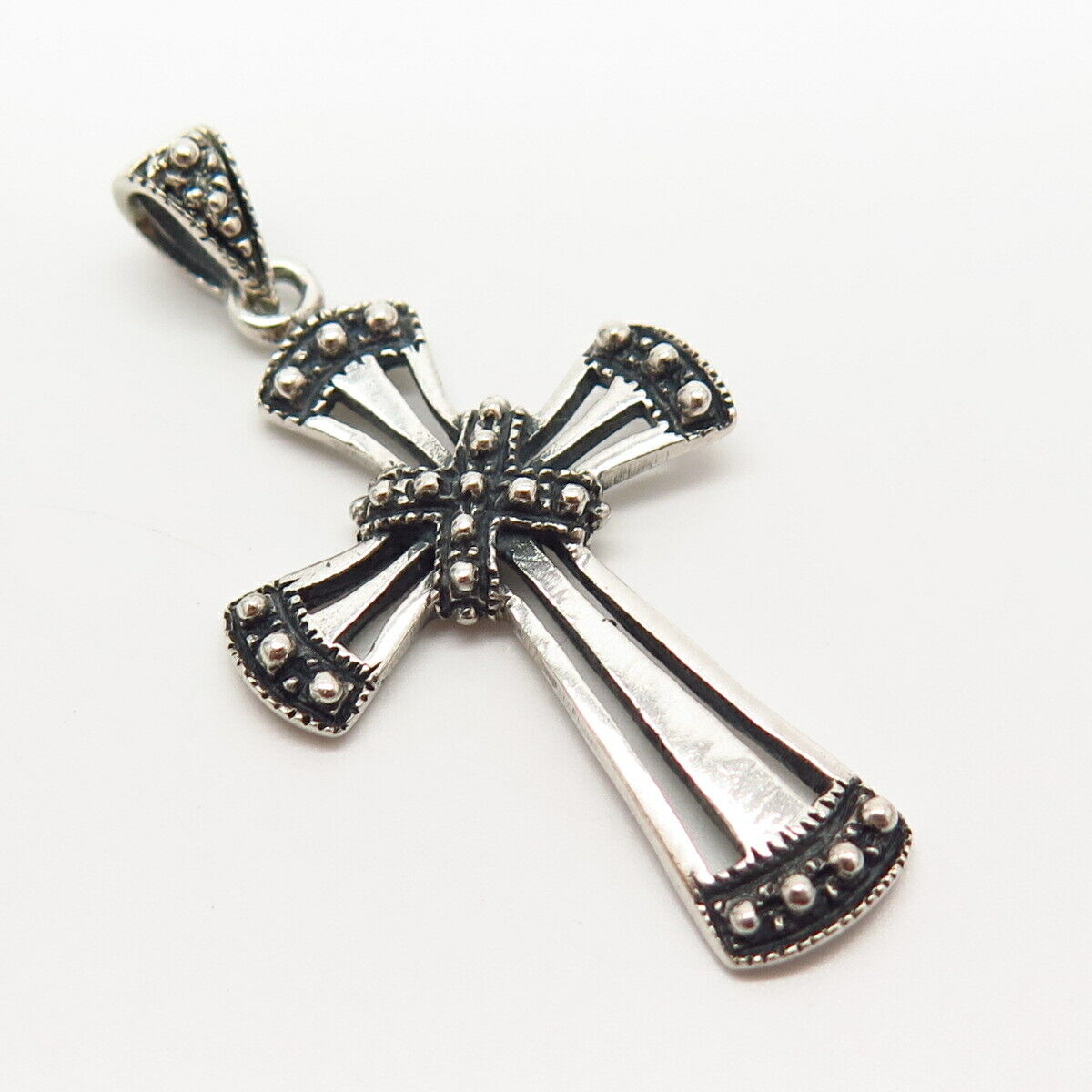 925 Sterling Silver Granulated Design Cross Pendant