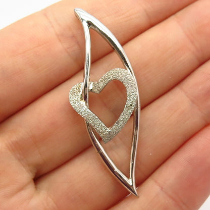 925 Sterling Silver Textured Open Heart Design Slide Pendant