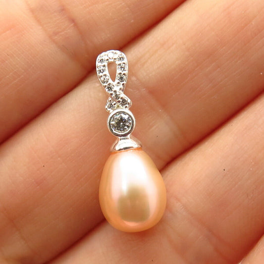 925 Sterling Silver Faux Pearl & C Z Small Slide Pendant