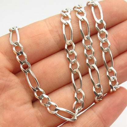 925 Sterling Silver Italy Figaro Chain Necklace 19"