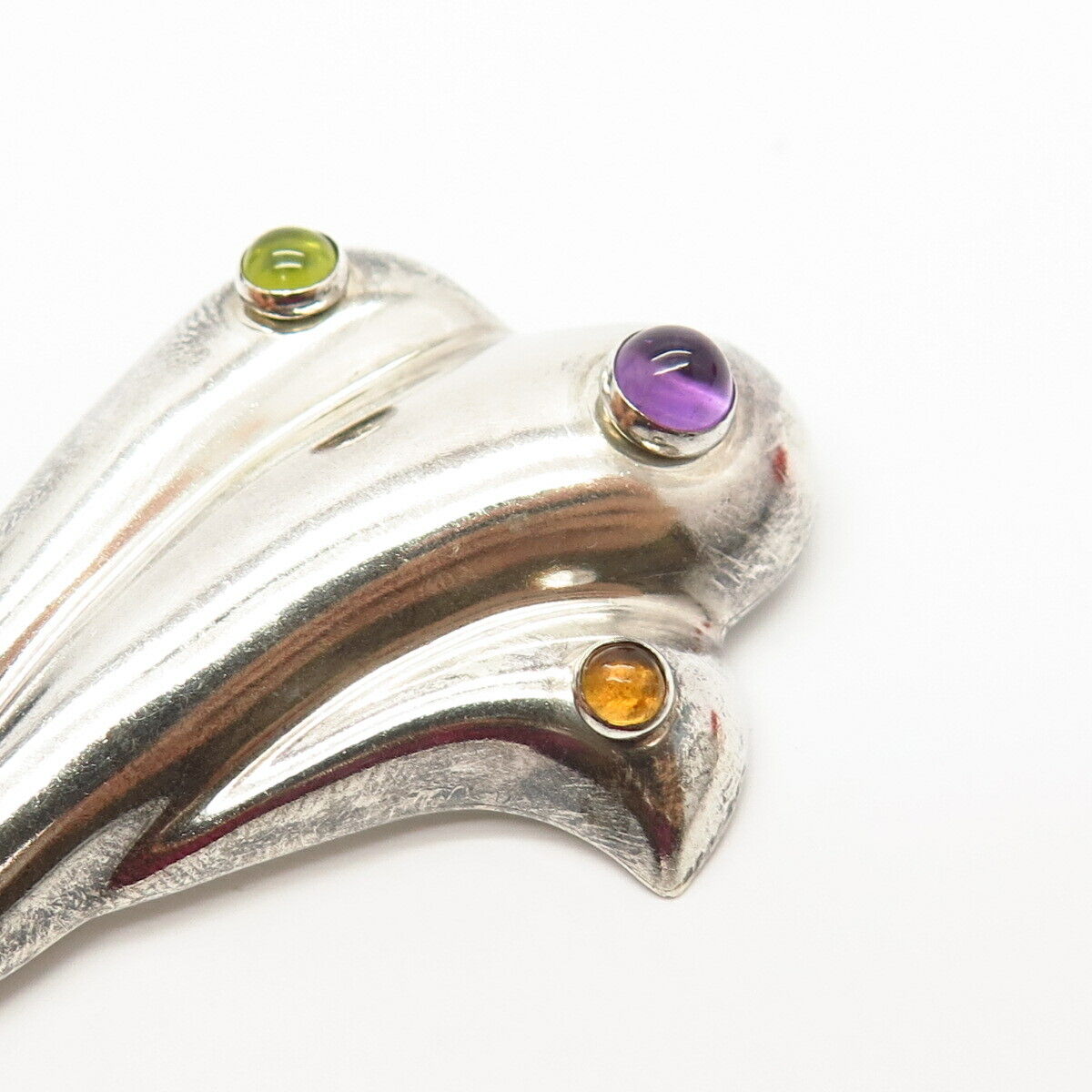 925 Sterling Silver Real Citrine Peridot & Amethyst Gem Splash Pin Brooch