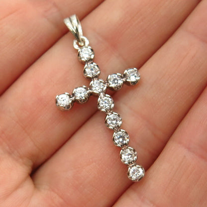 925 Sterling Silver C Z Religious Theme Cross Pendant