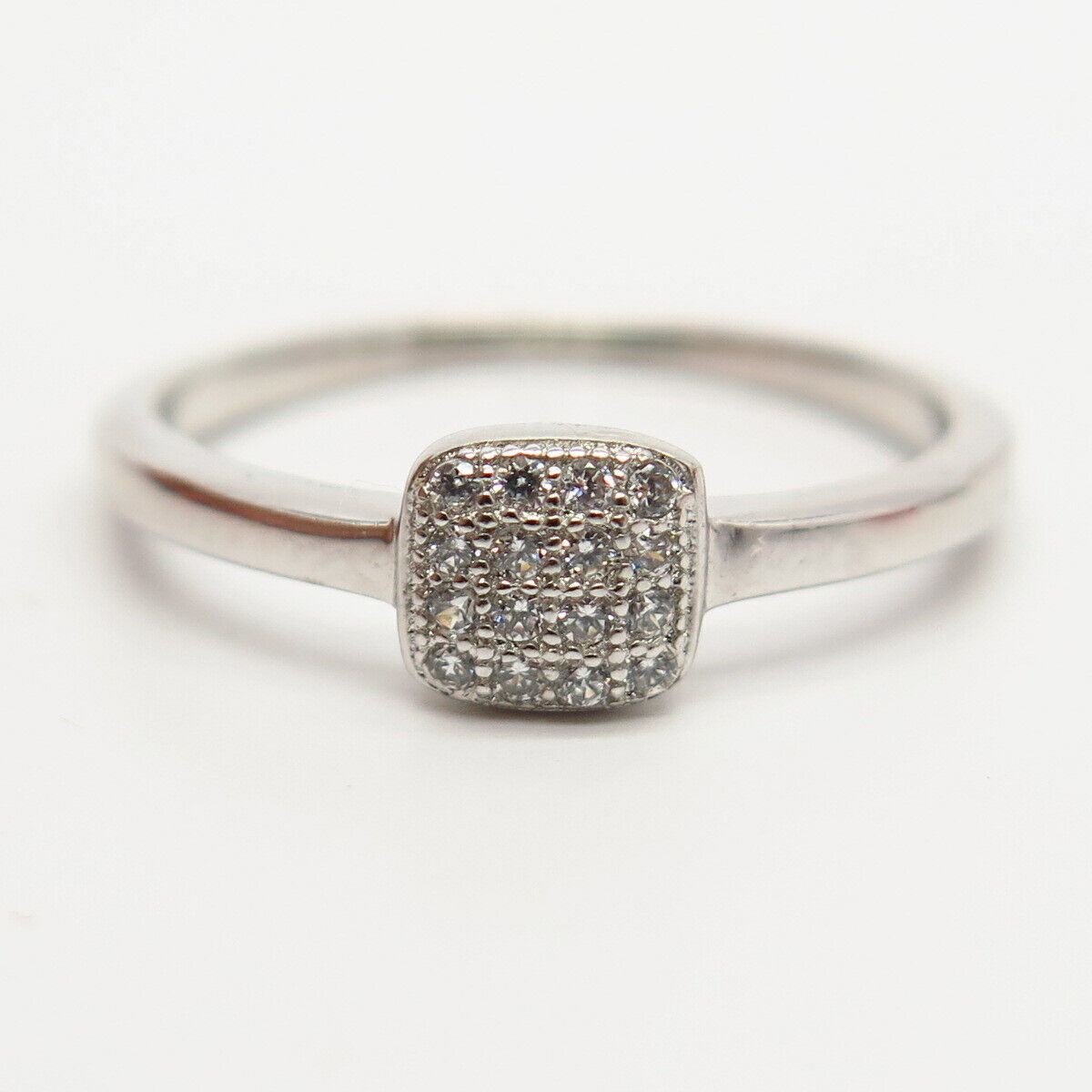 925 Sterling Silver C Z Square Design Thin Ring