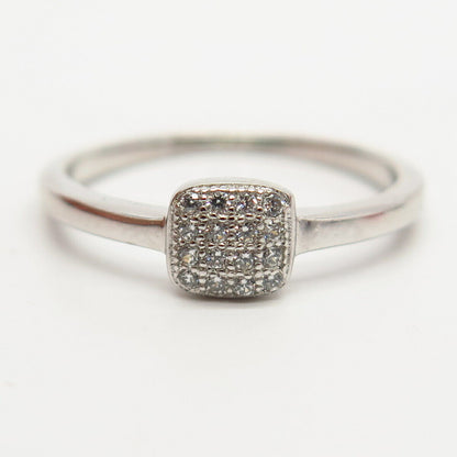 925 Sterling Silver C Z Square Design Thin Ring