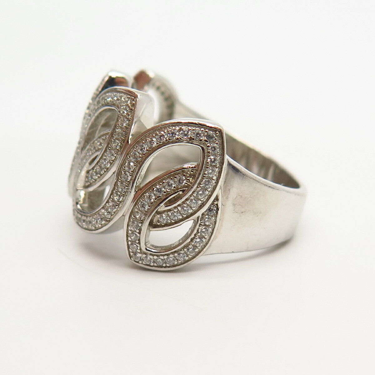 925 Sterling Silver C Z Eternal Curve Design Wide Ring Size 7 3/4