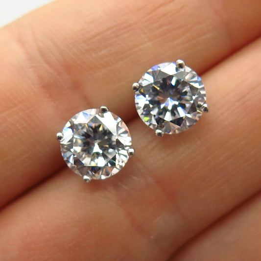 925 Sterling Silver Large C Z Round Stud Earrings