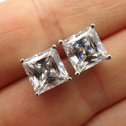 925 Sterling Silver Large C Z Princess-Cut Stud Earrings