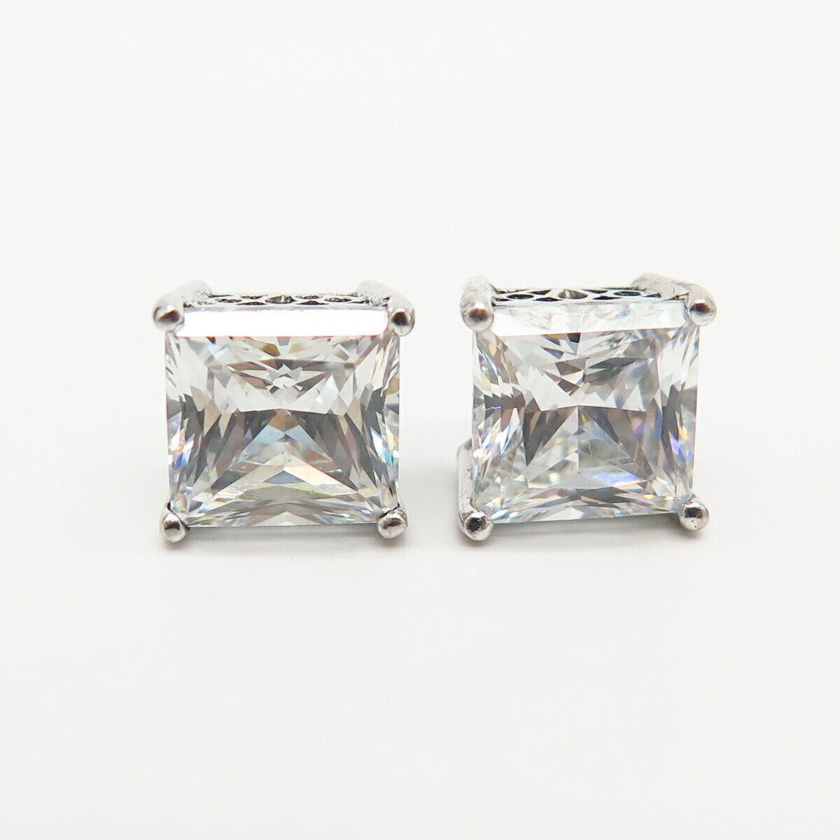 925 Sterling Silver Large C Z Princess-Cut Stud Earrings