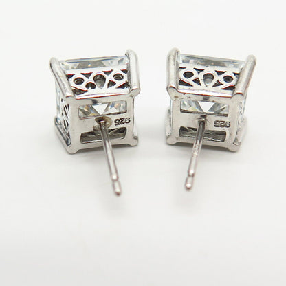 925 Sterling Silver Large C Z Princess-Cut Stud Earrings