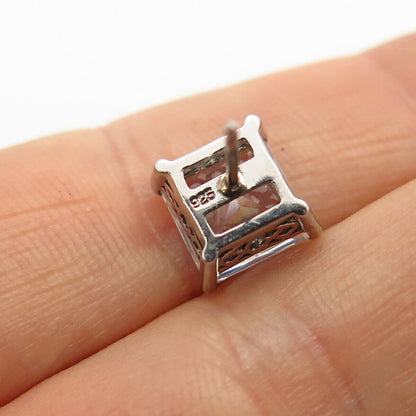 925 Sterling Silver Large C Z Princess-Cut Stud Earrings