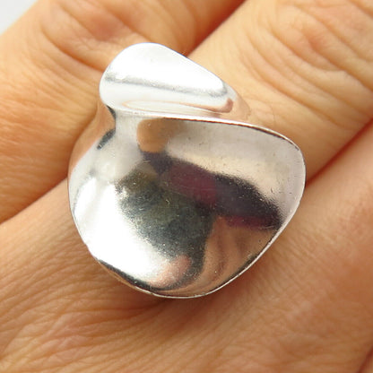 925 Sterling Silver Vintage Mexico Modernist Curved Design Wide Ring Size 6 1/4