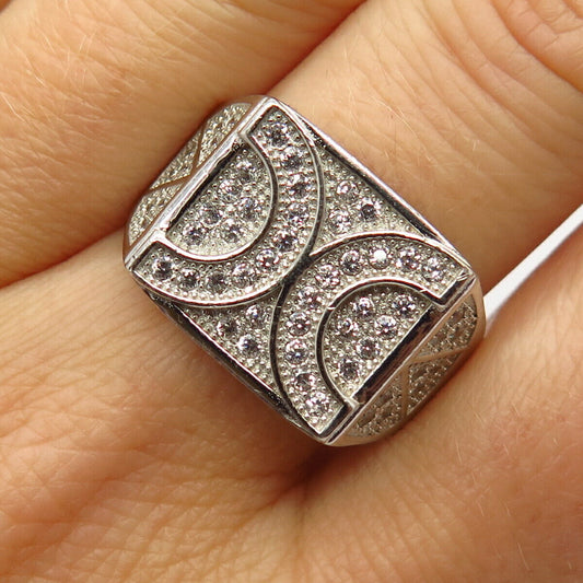 925 Sterling Silver C Z "X" Signet Ring Size 10.5