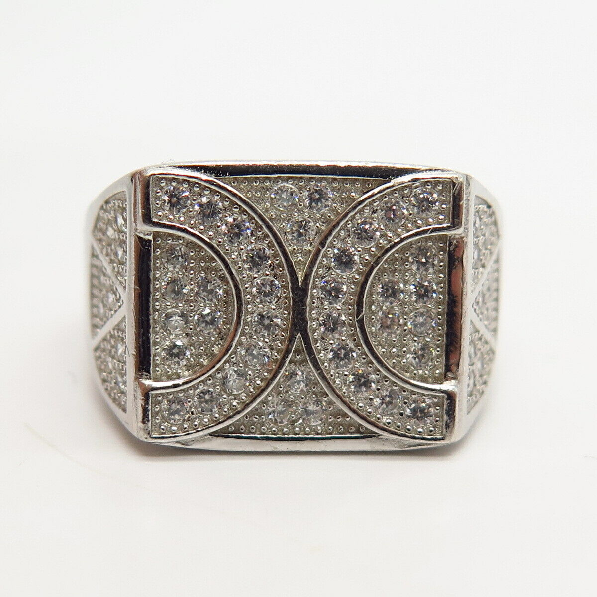 925 Sterling Silver C Z "X" Signet Ring Size 10.5