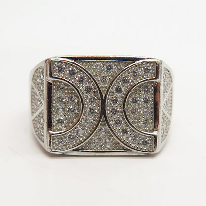 925 Sterling Silver C Z "X" Signet Ring Size 10.5