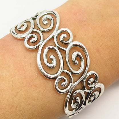 925 Sterling Silver Ross Simons Swirl Design Wide Cuff Bracelet 6 1/4"