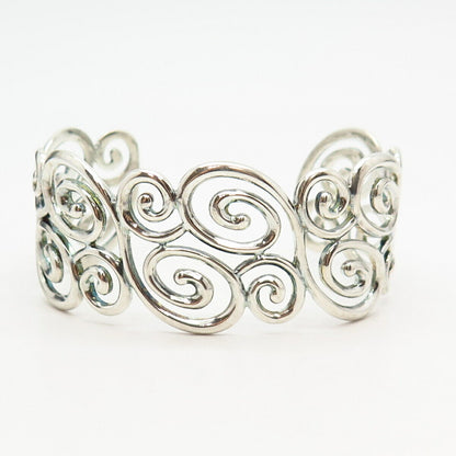 925 Sterling Silver Ross Simons Swirl Design Wide Cuff Bracelet 6 1/4"