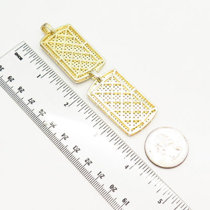 925 Sterling Silver Gold Plated Pave C Z Double Tag Pendant