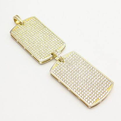 925 Sterling Silver Gold Plated Pave C Z Double Tag Pendant