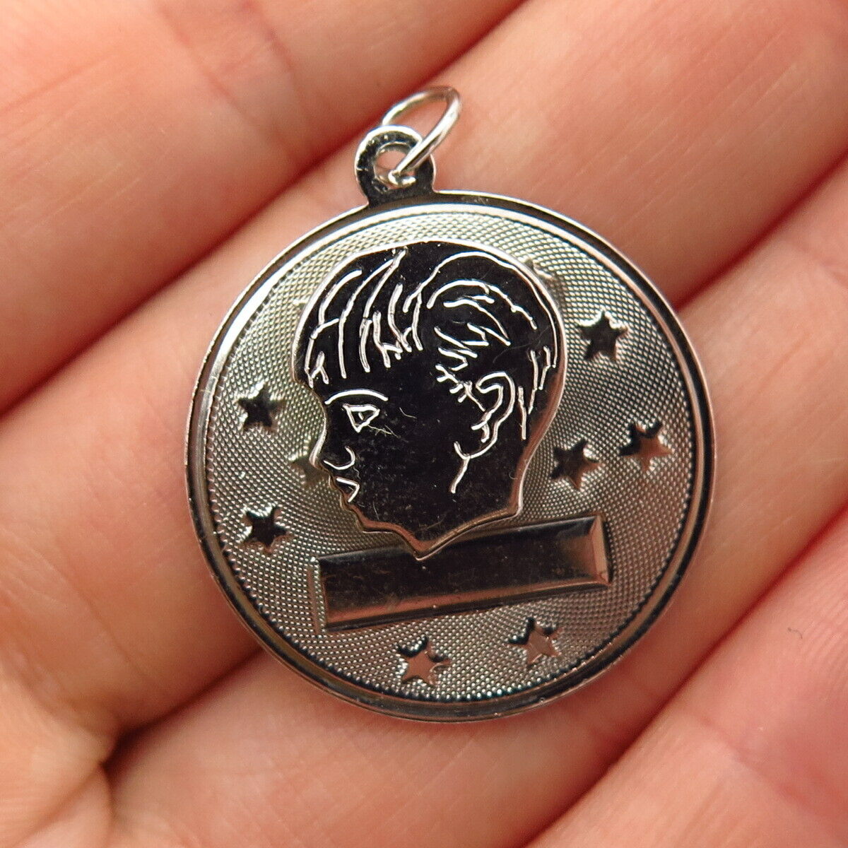 925 Sterling Silver Vintage Boy Face & Star Design Pendant