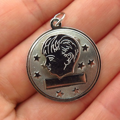 925 Sterling Silver Vintage Boy Face & Star Design Pendant