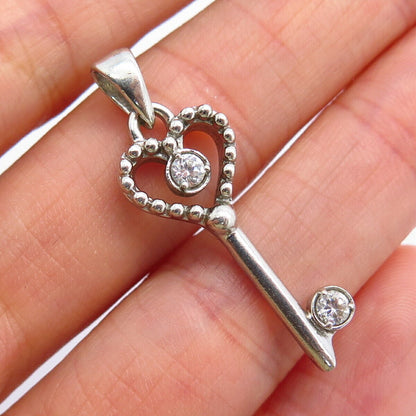 925 Sterling Silver C Z Heart & Key Design Pendant