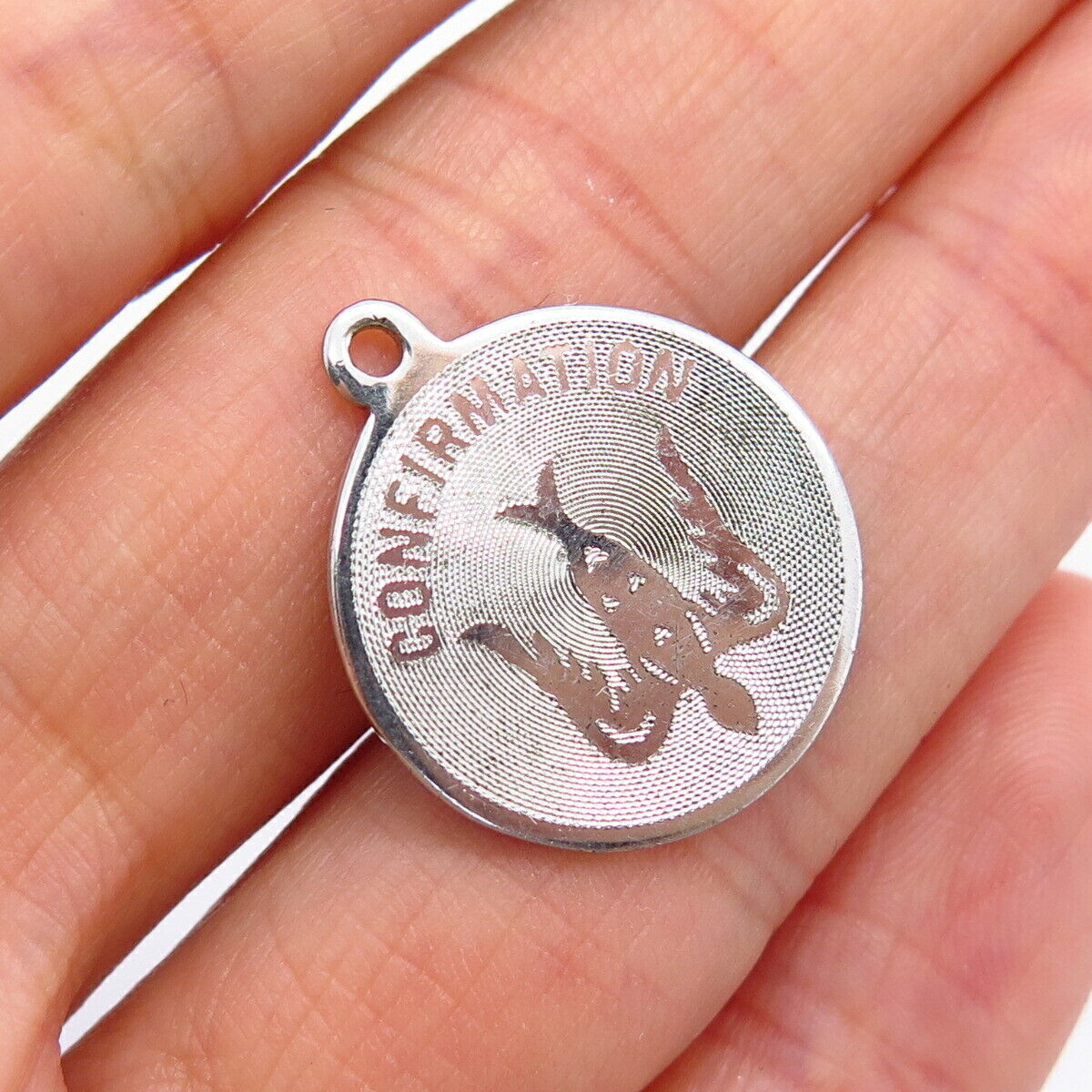 925 Sterling Silver Vintage "Confirmation" Dove Design Round Pendant