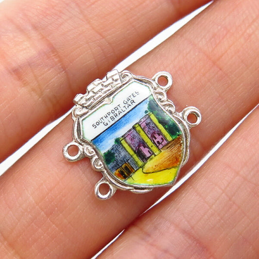 800 Silver Vintage Enamel "Southport Gates Gibraltar" Centerpiece Pendant