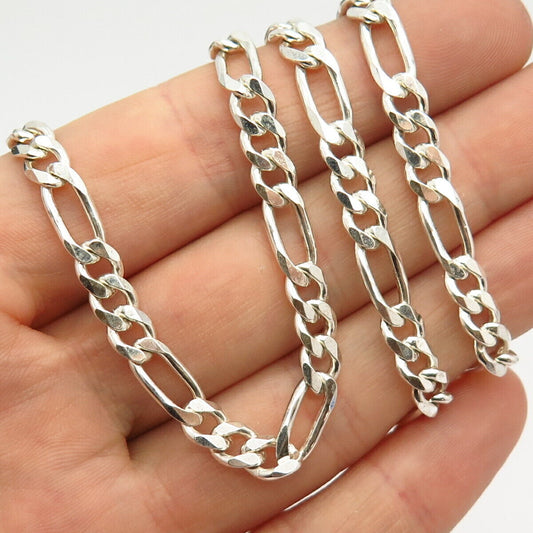 925 Sterling Silver Italy Figaro Chain Necklace 20"