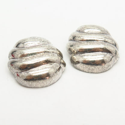 925 Sterling Silver Vintage Mexico Curved Design Hollow Clip On Earrings